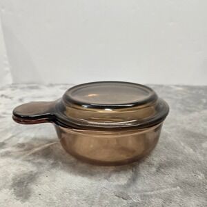 Vision Corning Amber Glass Grab-It Bowl V-150-B with Pyrex Lid P-150-C USA Retro
